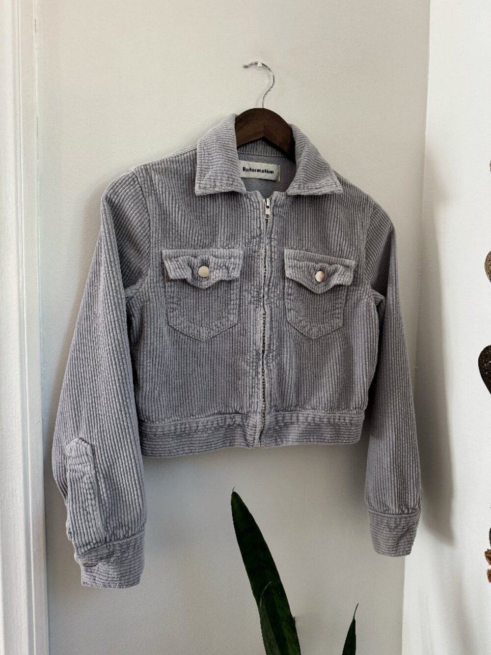 Reformation Gray Corduroy Zip-Up Jacket